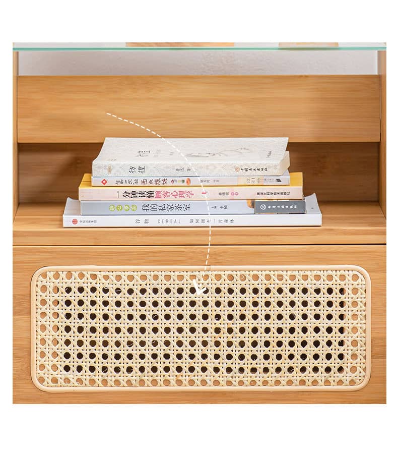 Elegant Natural Bamboo Rattan Bedside Cupboard with Glass Top – Stylish Bedroom Storage Solution hsl-87