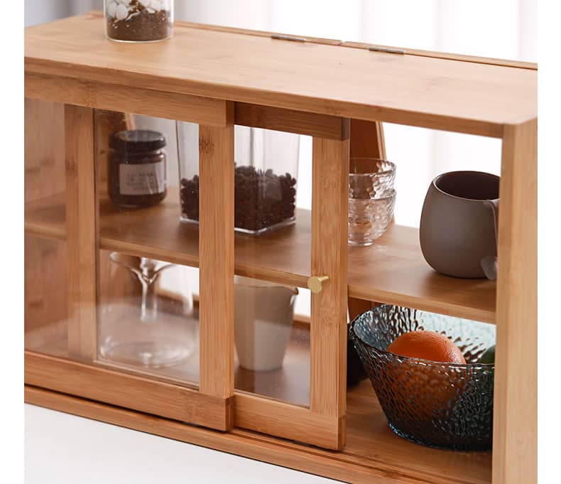 Elegant Dark Brown Bamboo Cabinet with Glass Doors - Perfect Natural Wood Storage Solution hsl-89