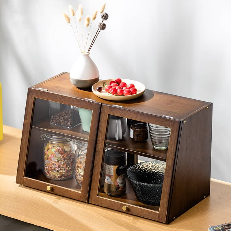 Elegant Dark Brown Bamboo Cabinet with Glass Doors - Perfect Natural Wood Storage Solution hsl-89