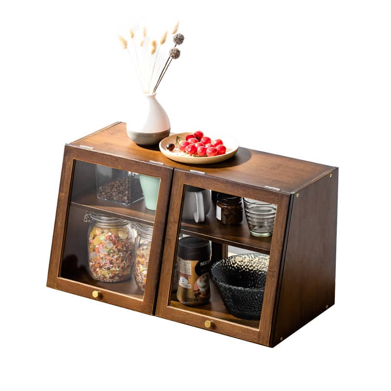 Elegant Dark Brown Bamboo Cabinet with Glass Doors - Perfect Natural Wood Storage Solution hsl-89