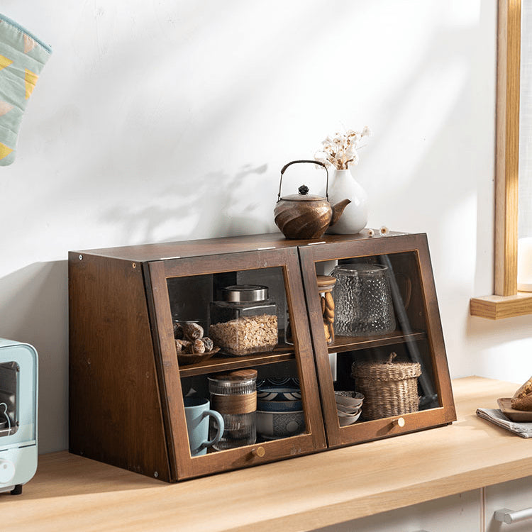 Elegant Dark Brown Bamboo Cabinet with Glass Doors - Perfect Natural Wood Storage Solution hsl-89