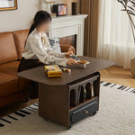 Stylish Red Oak Coffee Table with Storage Shelves - Perfect for Modern Living Rooms hsmjx-4155