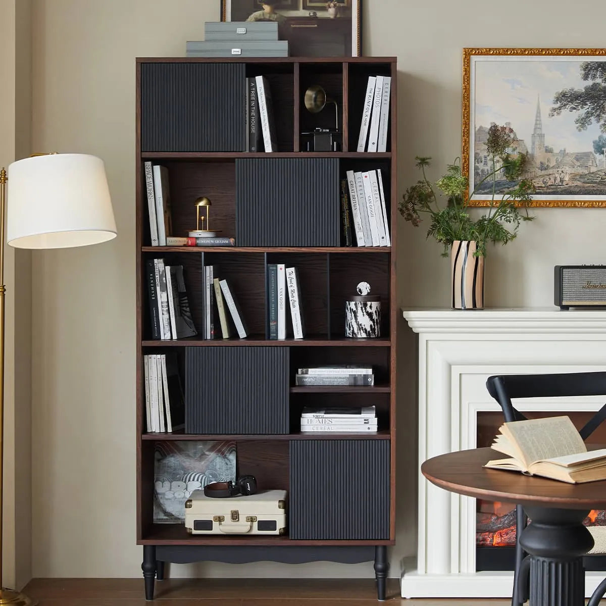 Elegant Red Oak Bookcase with Tempered Glass Doors - Stylish Multi-Layer Storage Cabinet for Modern Living Rooms hsmjx-4157