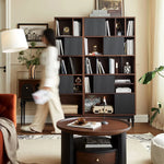 Elegant Red Oak Bookcase with Tempered Glass Doors - Stylish Multi-Layer Storage Cabinet for Modern Living Rooms hsmjx-4157