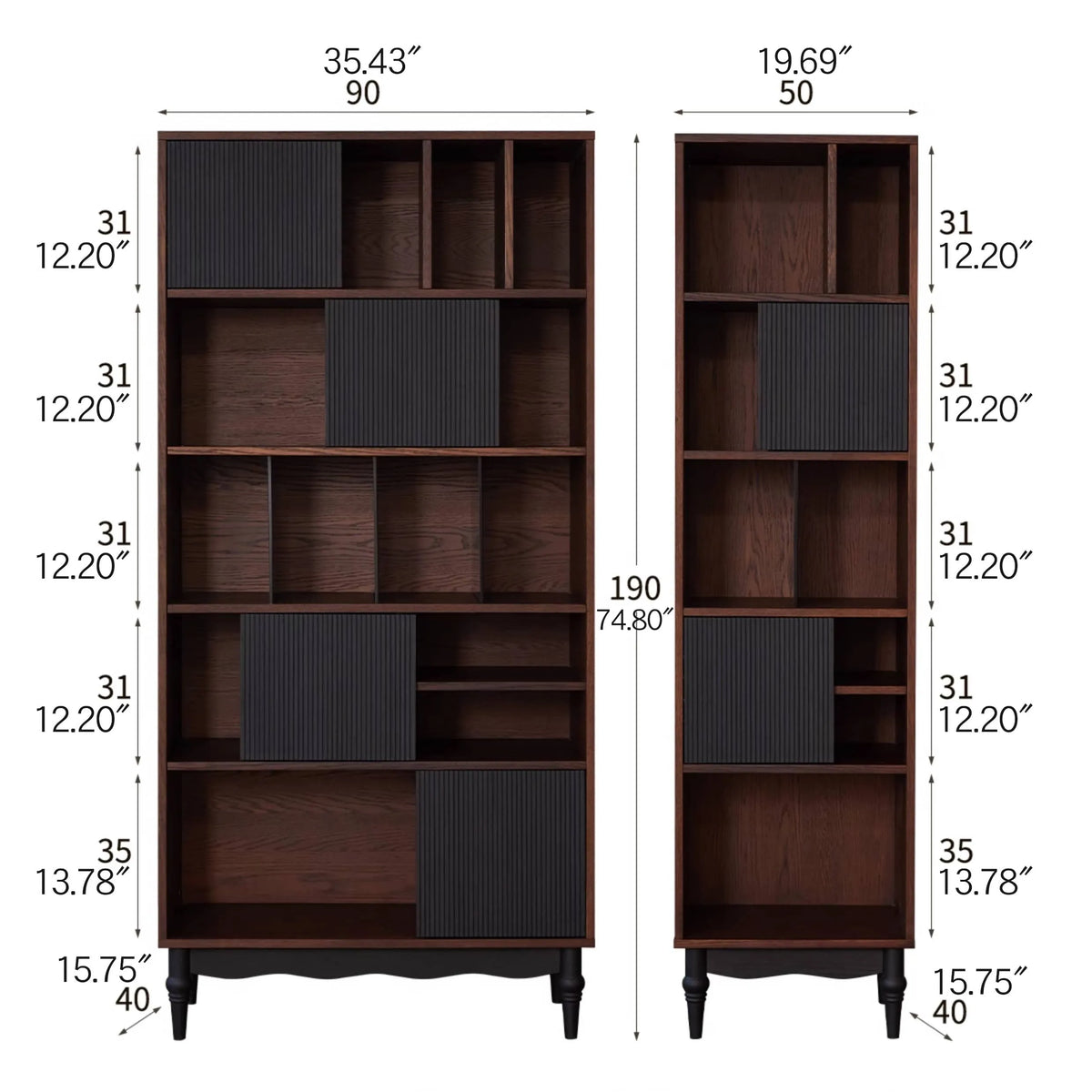 Elegant Red Oak Bookcase with Tempered Glass Doors - Stylish Multi-Layer Storage Cabinet for Modern Living Rooms hsmjx-4157