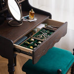 Elegant Red Oak Vanity Stool with Luxurious Teal Upholstery - Perfect for Dressing Rooms hsmjx-4163