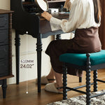 Elegant Red Oak Vanity Stool with Luxurious Teal Upholstery - Perfect for Dressing Rooms hsmjx-4163