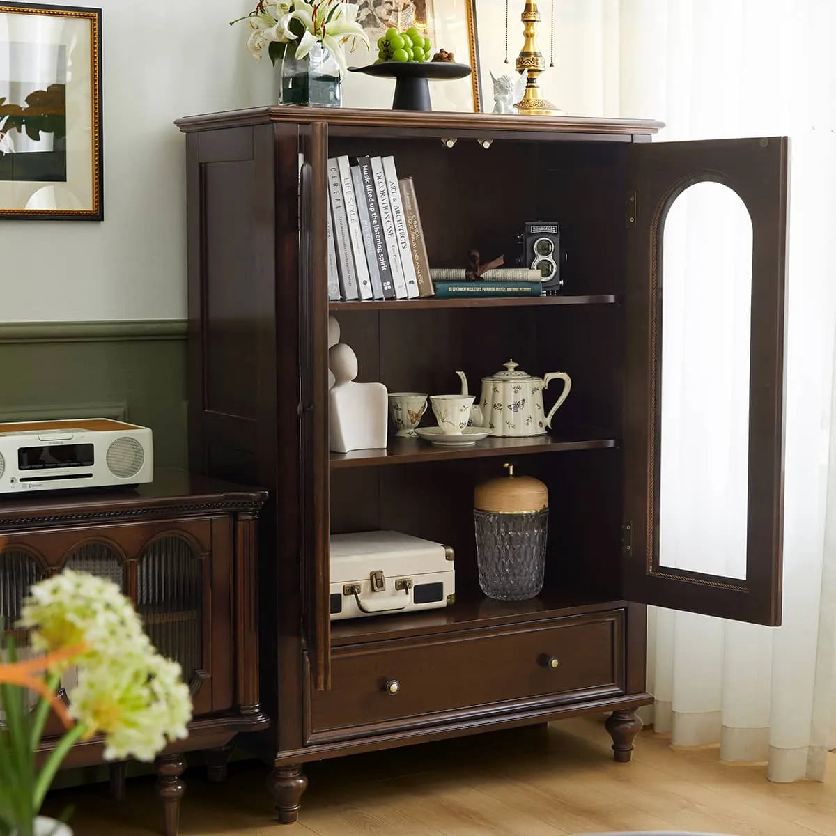 Elegant Chinese Tulipwood Cabinet with Tempered Glass Doors - Enhance Your Living Space hsmjx-4165