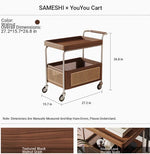 Elegant Solid Wood and Resin Serving Cart with Stainless Steel Frame - Stylish Home Bar and Storage Solution hsms-4906