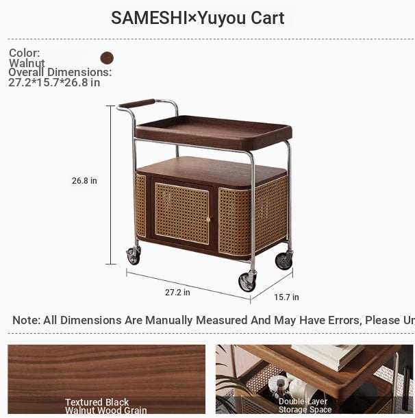 Elegant Solid Wood and Resin Serving Cart with Stainless Steel Frame - Stylish Home Bar and Storage Solution hsms-4906