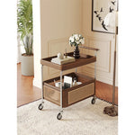 Elegant Solid Wood and Resin Serving Cart with Stainless Steel Frame - Stylish Home Bar and Storage Solution hsms-4906