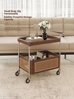 Elegant Solid Wood and Resin Serving Cart with Stainless Steel Frame - Stylish Home Bar and Storage Solution hsms-4906