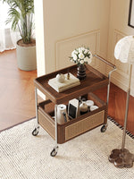 Elegant Solid Wood and Resin Serving Cart with Stainless Steel Frame - Stylish Home Bar and Storage Solution hsms-4906