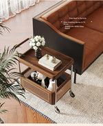 Elegant Solid Wood and Resin Serving Cart with Stainless Steel Frame - Stylish Home Bar and Storage Solution hsms-4906