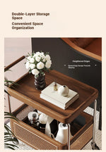 Elegant Solid Wood and Resin Serving Cart with Stainless Steel Frame - Stylish Home Bar and Storage Solution hsms-4906