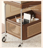 Elegant Solid Wood and Resin Serving Cart with Stainless Steel Frame - Stylish Home Bar and Storage Solution hsms-4906