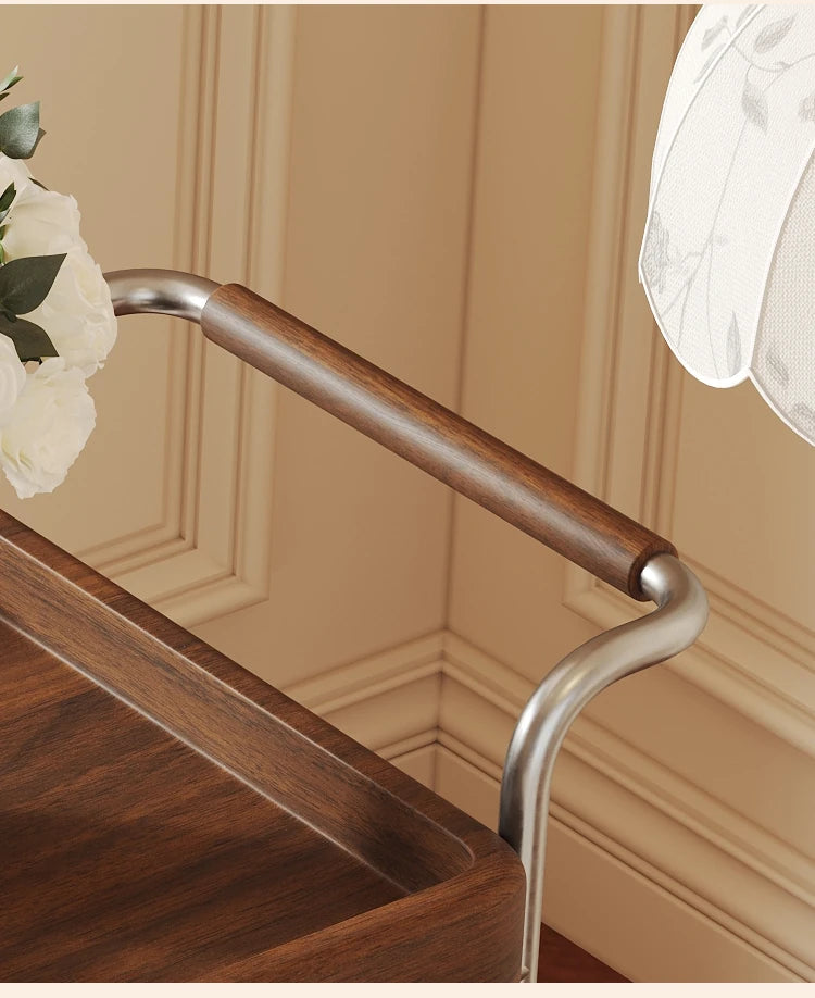 Elegant Solid Wood and Resin Serving Cart with Stainless Steel Frame - Stylish Home Bar and Storage Solution hsms-4906