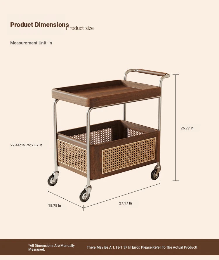 Elegant Solid Wood and Resin Serving Cart with Stainless Steel Frame - Stylish Home Bar and Storage Solution hsms-4906