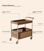 Elegant Solid Wood and Resin Serving Cart with Stainless Steel Frame - Stylish Home Bar and Storage Solution hsms-4906