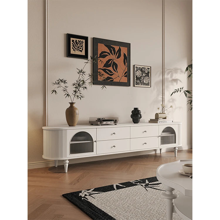 Stylish Modern TV Cabinet with Multi-Layer Board, Glass, and Stainless Steel Accents - Perfect for Living Room Décor hsms-4907