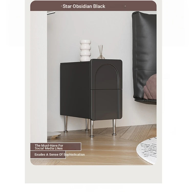 Modern Black Bedside Cupboard - Multi-Layer Board & Stainless Steel Legs - Stylish Nightstand for Any Bedroom hsms-4908