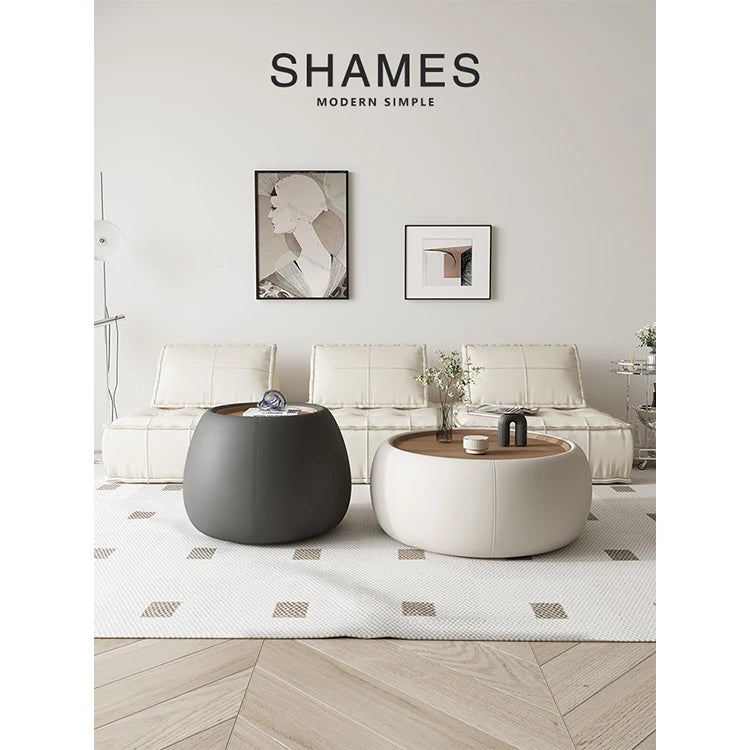 Modern Multi-Layer Board Tea Table with Synthetic Leather Finish - Stylish and Functional Centerpiece for Your Living Room hsms-4909