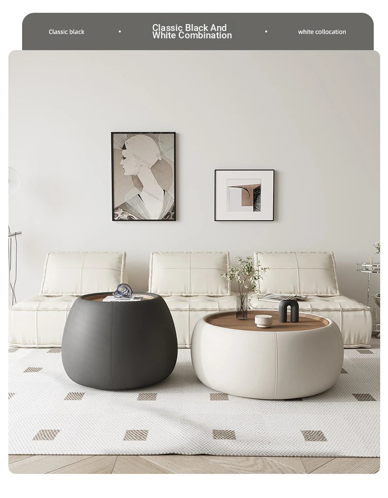 Modern Multi-Layer Board Tea Table with Synthetic Leather Finish - Stylish and Functional Centerpiece for Your Living Room hsms-4909