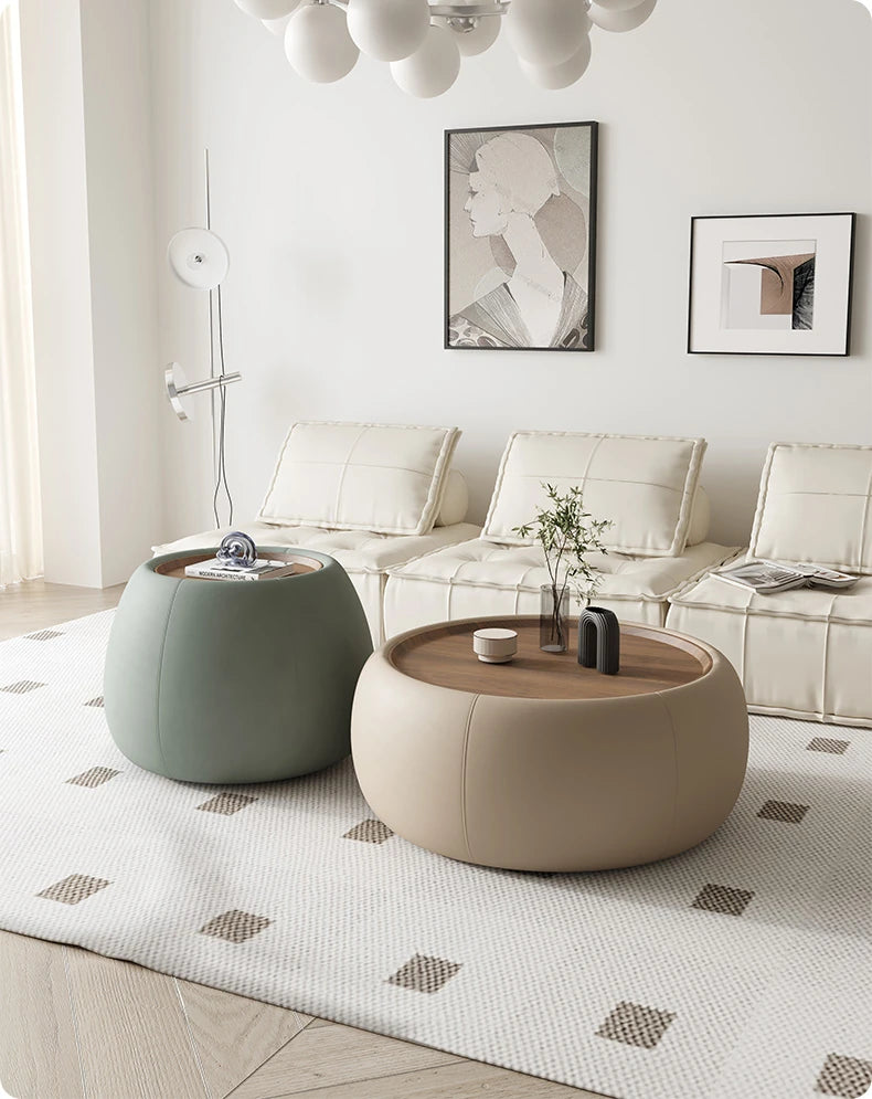 Modern Multi-Layer Board Tea Table with Synthetic Leather Finish - Stylish and Functional Centerpiece for Your Living Room hsms-4909