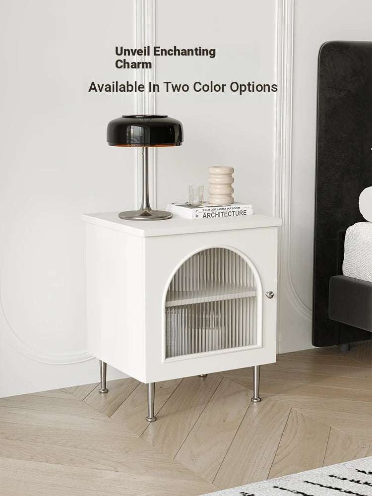 Modern Multi-Layer Board Bedside Cupboard with Stainless Glass - Stylish Storage Solution for Your Bedroom hsms-4910