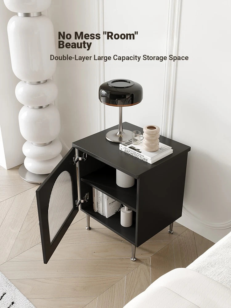 Modern Multi-Layer Board Bedside Cupboard with Stainless Glass - Stylish Storage Solution for Your Bedroom hsms-4910