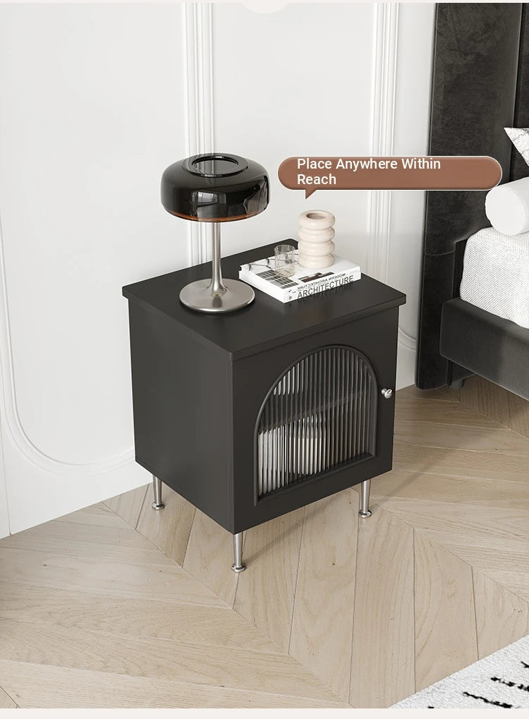 Modern Multi-Layer Board Bedside Cupboard with Stainless Glass - Stylish Storage Solution for Your Bedroom hsms-4910