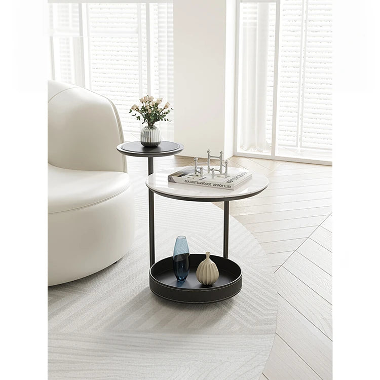 Stylish Ceramic Sintered Stone Tea Table with Synthetic Leather Base – Modern Accent Furniture for Living Room and Home Decor hsms-4911