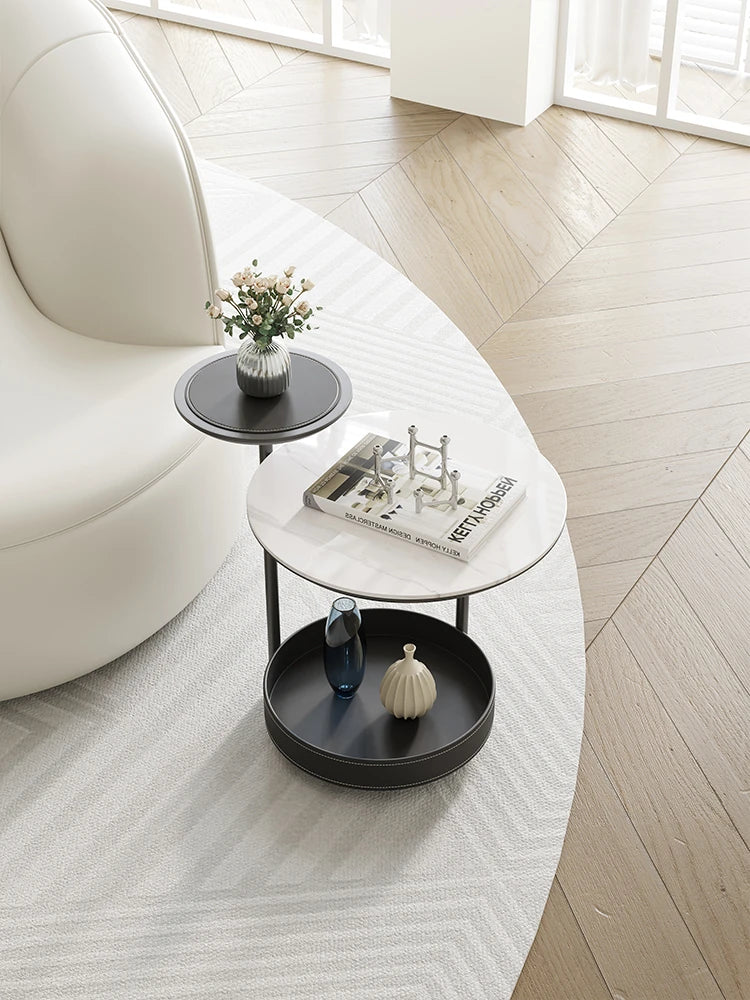 Stylish Ceramic Sintered Stone Tea Table with Synthetic Leather Base – Modern Accent Furniture for Living Room and Home Decor hsms-4911