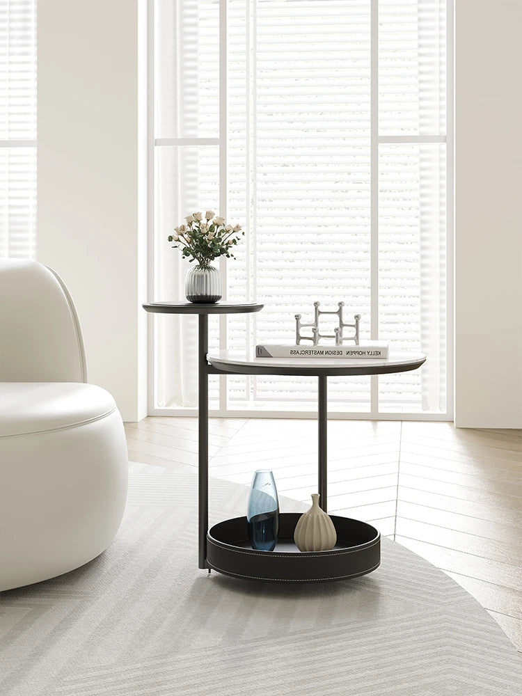 Stylish Ceramic Sintered Stone Tea Table with Synthetic Leather Base – Modern Accent Furniture for Living Room and Home Decor hsms-4911
