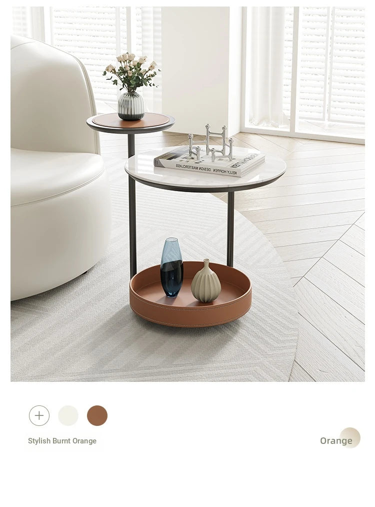 Stylish Ceramic Sintered Stone Tea Table with Synthetic Leather Base – Modern Accent Furniture for Living Room and Home Decor hsms-4911