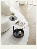 Stylish Ceramic Sintered Stone Tea Table with Synthetic Leather Base – Modern Accent Furniture for Living Room and Home Decor hsms-4911