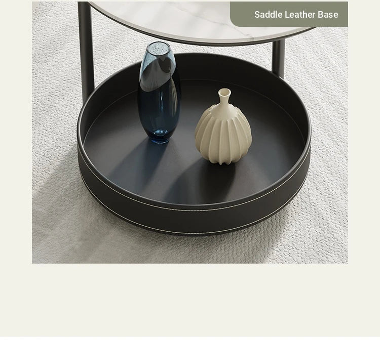 Stylish Ceramic Sintered Stone Tea Table with Synthetic Leather Base – Modern Accent Furniture for Living Room and Home Decor hsms-4911