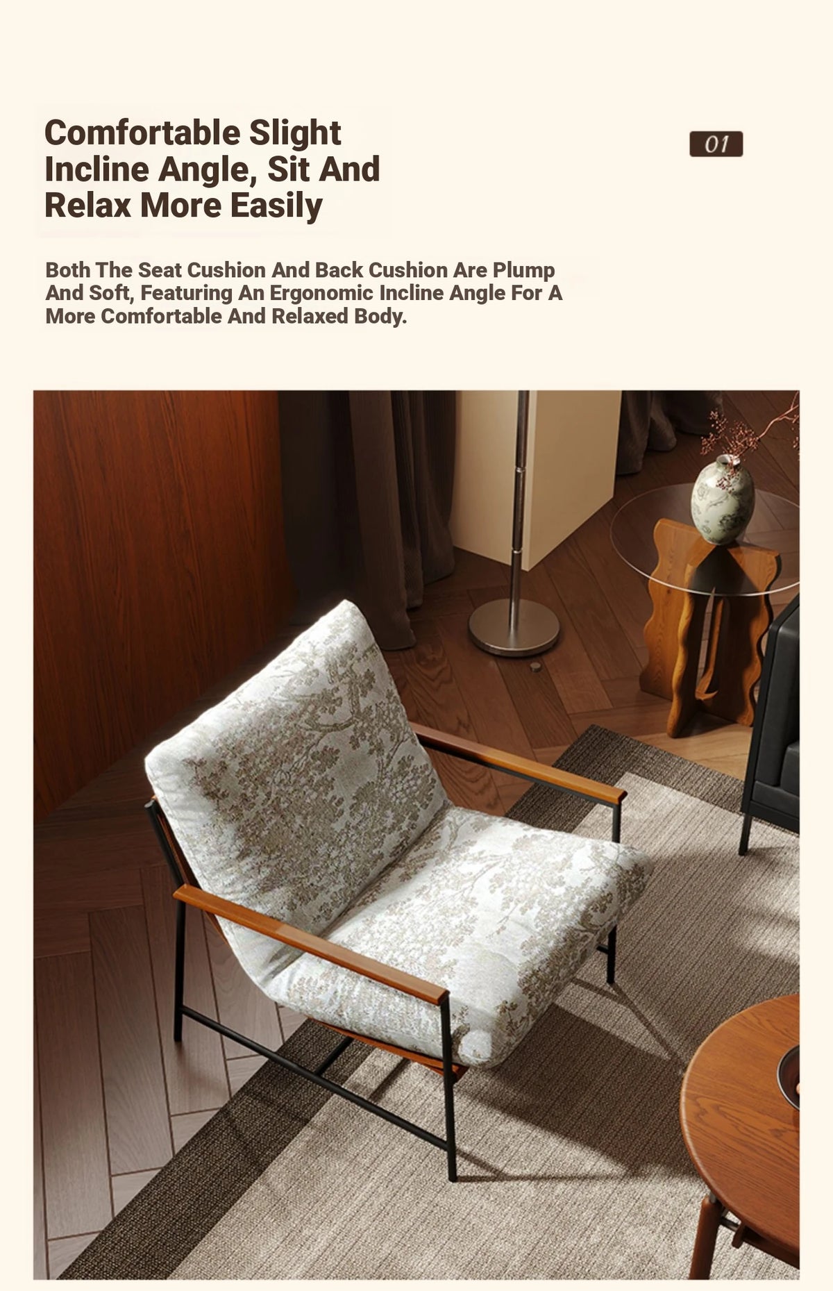 Stylish Red Oak Armchair with Down Stuffing Cotton-Ramie Upholstery - Modern Comfort for Your Home hsms-4913