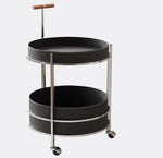 Stylish Solid Wood & Stainless Steel Bar Cart with Synthetic Leather Trim – Perfect for Entertaining and Home Decor hsms-4916