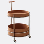 Stylish Solid Wood & Stainless Steel Bar Cart with Synthetic Leather Trim – Perfect for Entertaining and Home Decor hsms-4916