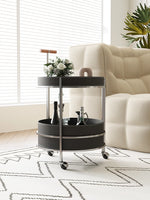 Stylish Solid Wood & Stainless Steel Bar Cart with Synthetic Leather Trim – Perfect for Entertaining and Home Decor hsms-4916