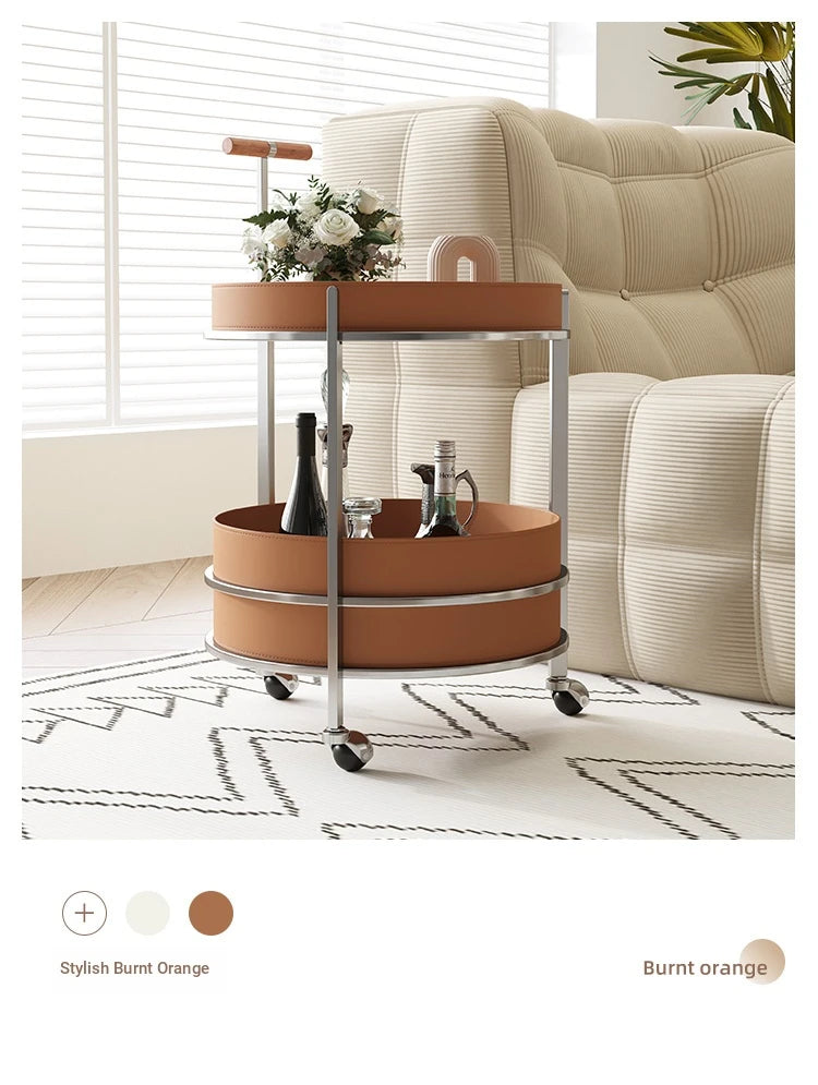 Stylish Solid Wood & Stainless Steel Bar Cart with Synthetic Leather Trim – Perfect for Entertaining and Home Decor hsms-4916