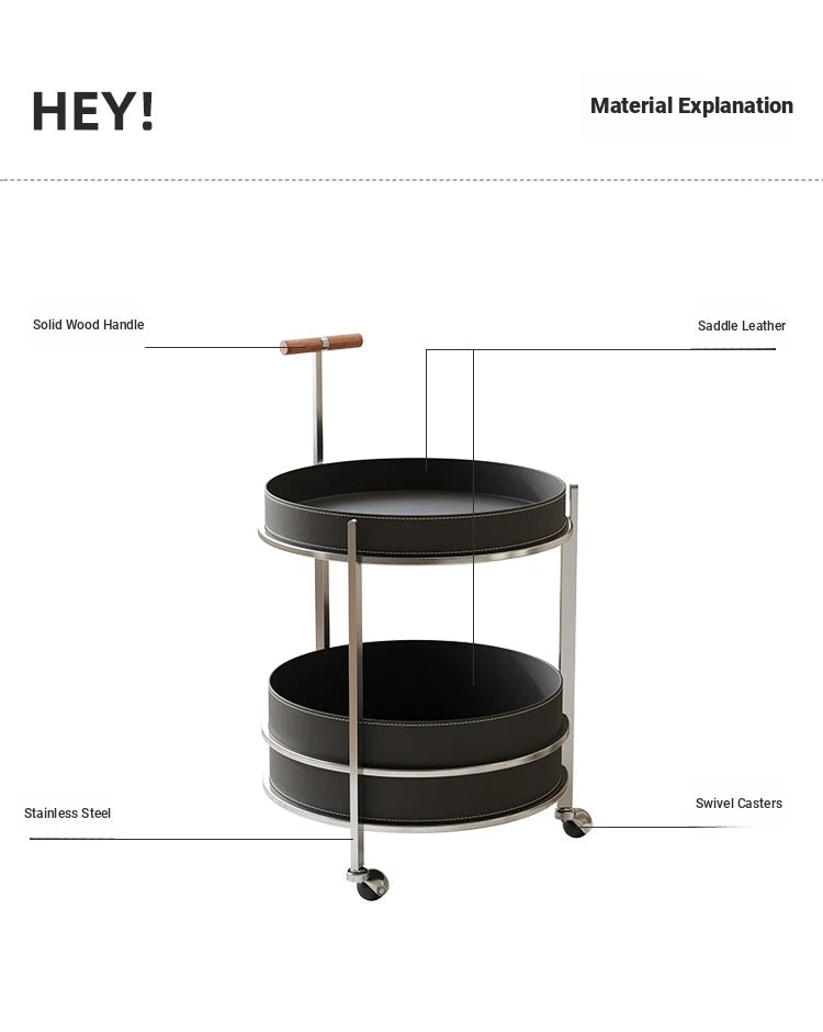 Stylish Solid Wood & Stainless Steel Bar Cart with Synthetic Leather Trim – Perfect for Entertaining and Home Decor hsms-4916