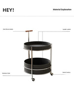 Stylish Solid Wood & Stainless Steel Bar Cart with Synthetic Leather Trim – Perfect for Entertaining and Home Decor hsms-4916