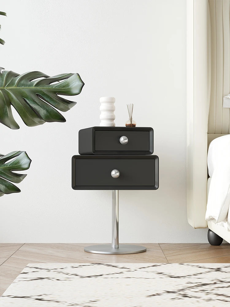 Stylish Multi-Layer Board Bedside Cupboard with Stainless Steel Base - Modern Nightstand for Bedroom Storage hsms-4917