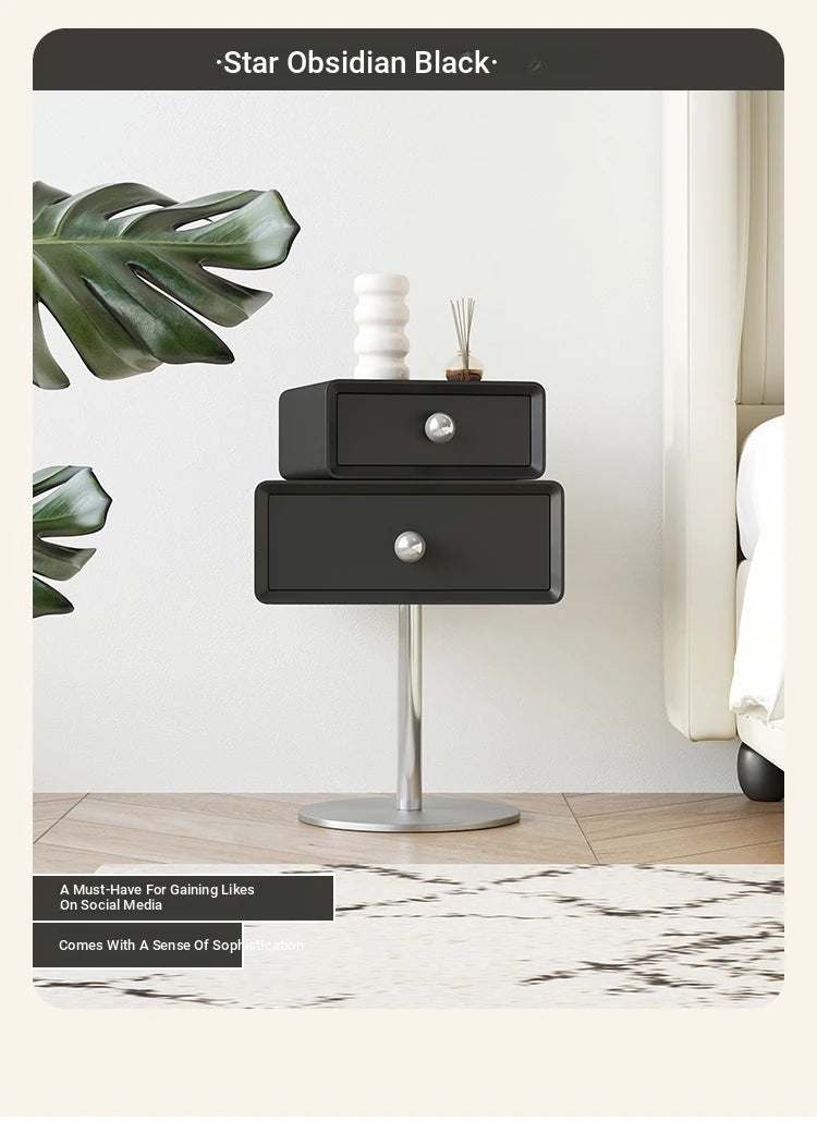 Stylish Multi-Layer Board Bedside Cupboard with Stainless Steel Base - Modern Nightstand for Bedroom Storage hsms-4917