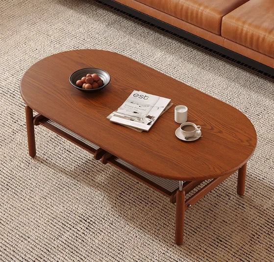 Stylish Ash Wood and Stainless Steel Tea Table with Glass Top - Modern Oval Design for Living Room hsms-4918