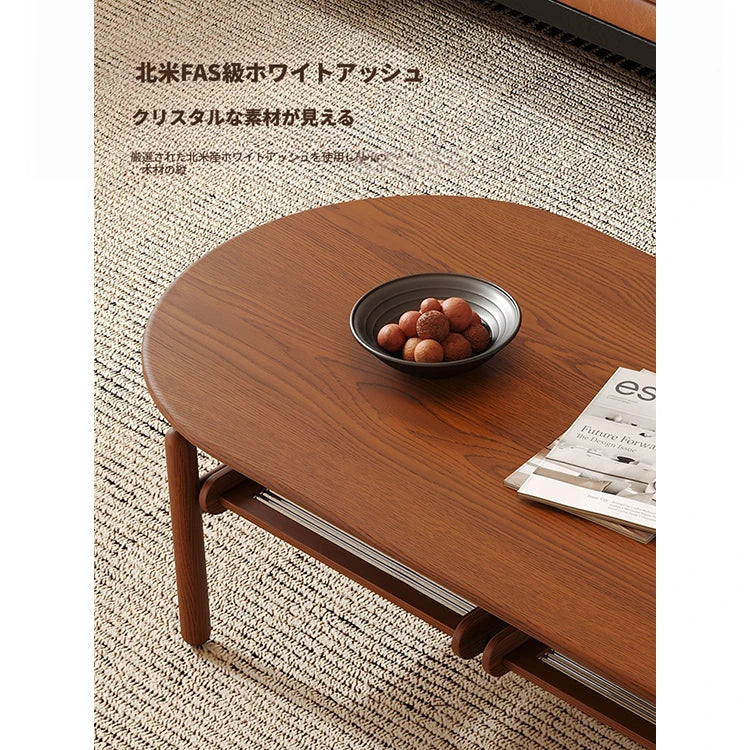 Stylish Ash Wood and Stainless Steel Tea Table with Glass Top - Modern Oval Design for Living Room hsms-4918