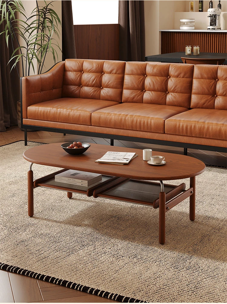 Stylish Ash Wood and Stainless Steel Tea Table with Glass Top - Modern Oval Design for Living Room hsms-4918
