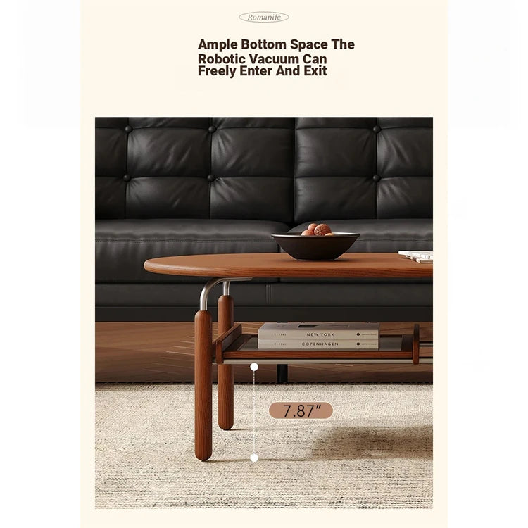 Stylish Ash Wood and Stainless Steel Tea Table with Glass Top - Modern Oval Design for Living Room hsms-4918